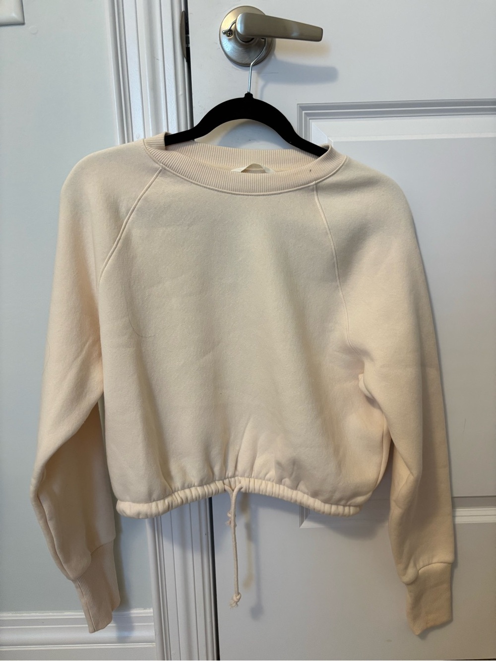 H&M Cream Drawstring-Hem Crewneck Sweatshirt